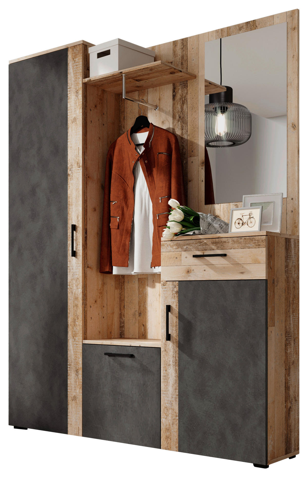 GARDEROBE 5-teilig  in 145/184/29 cm  - Eichefarben/Anthrazit, Basics, Holzwerkstoff (145/184/29cm) - P & B