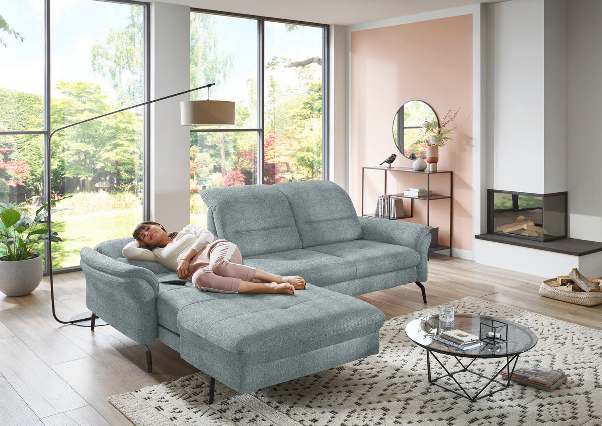ECKSOFA in Flachgewebe Blaugrau  - Blaugrau/Schwarz, Konventionell, Textil/Metall (181/260cm) - Beldomo Speed
