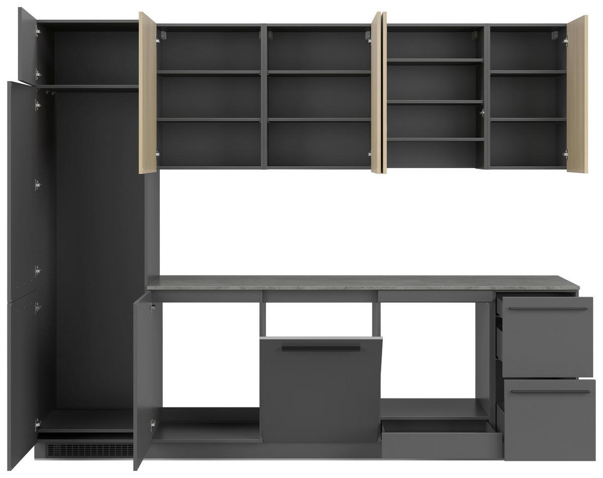 KÜCHENBLOCK 285 cm   in Graphitfarben, Eichefarben  - Eichefarben/Schwarz, Basics, Holzwerkstoff/Kunststoff (285cm) - Visiona