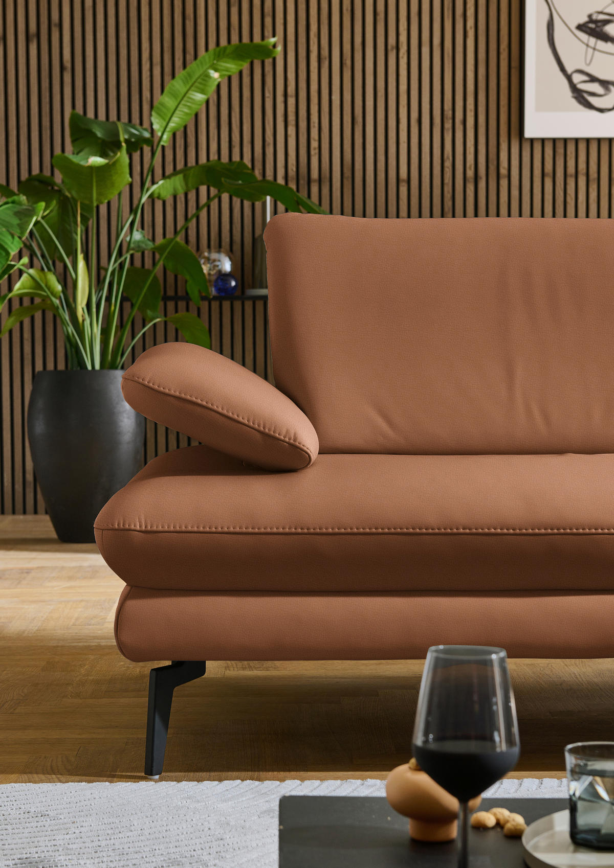 ECKSOFA in Echtleder Hellbraun  - Hellbraun/Schwarz, Design, Leder/Metall (308/195cm) - Dieter Knoll