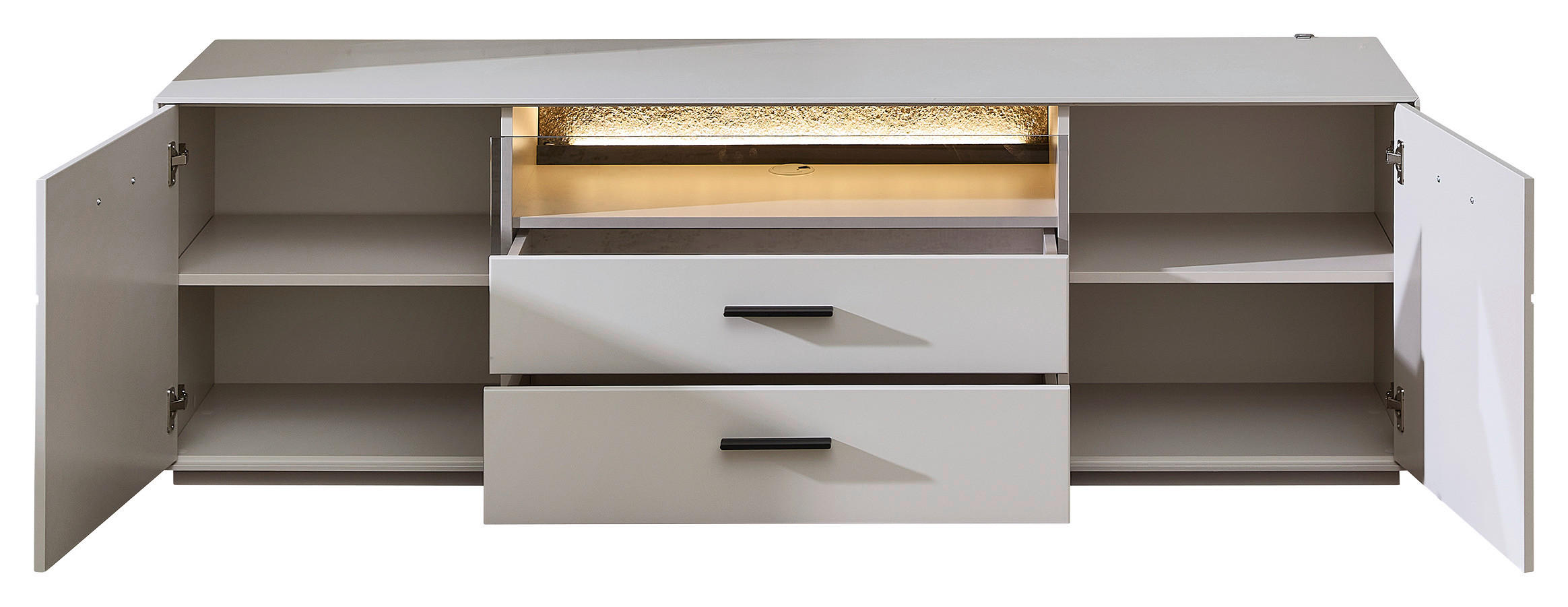 LOWBOARD Hellgrau, Sahara  180/56/45 cm  - Hellgrau/Schwarz, Design, Glas/Holzwerkstoff (180/56/45cm) - Novel
