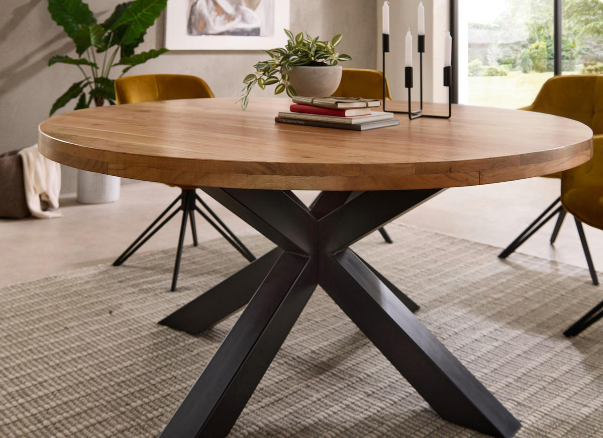 ESSTISCH in Holz, Metall 160/160/75 cm   - Schwarz/Akaziefarben, Modern, Holz/Metall (160/160/75cm) - Livetastic