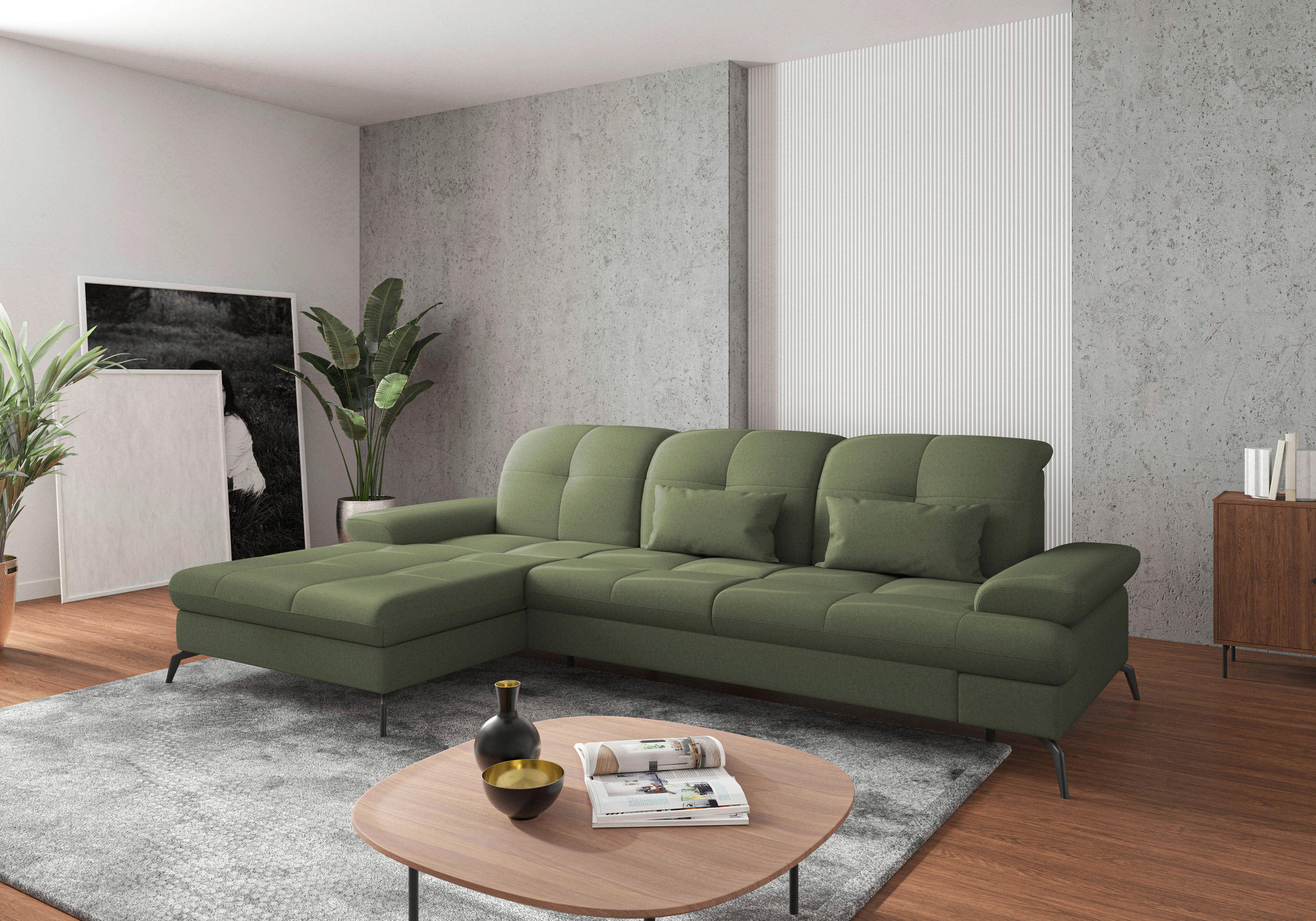 Sit & More ROHOVÁ SEDAČKA, textil, olivově zelená