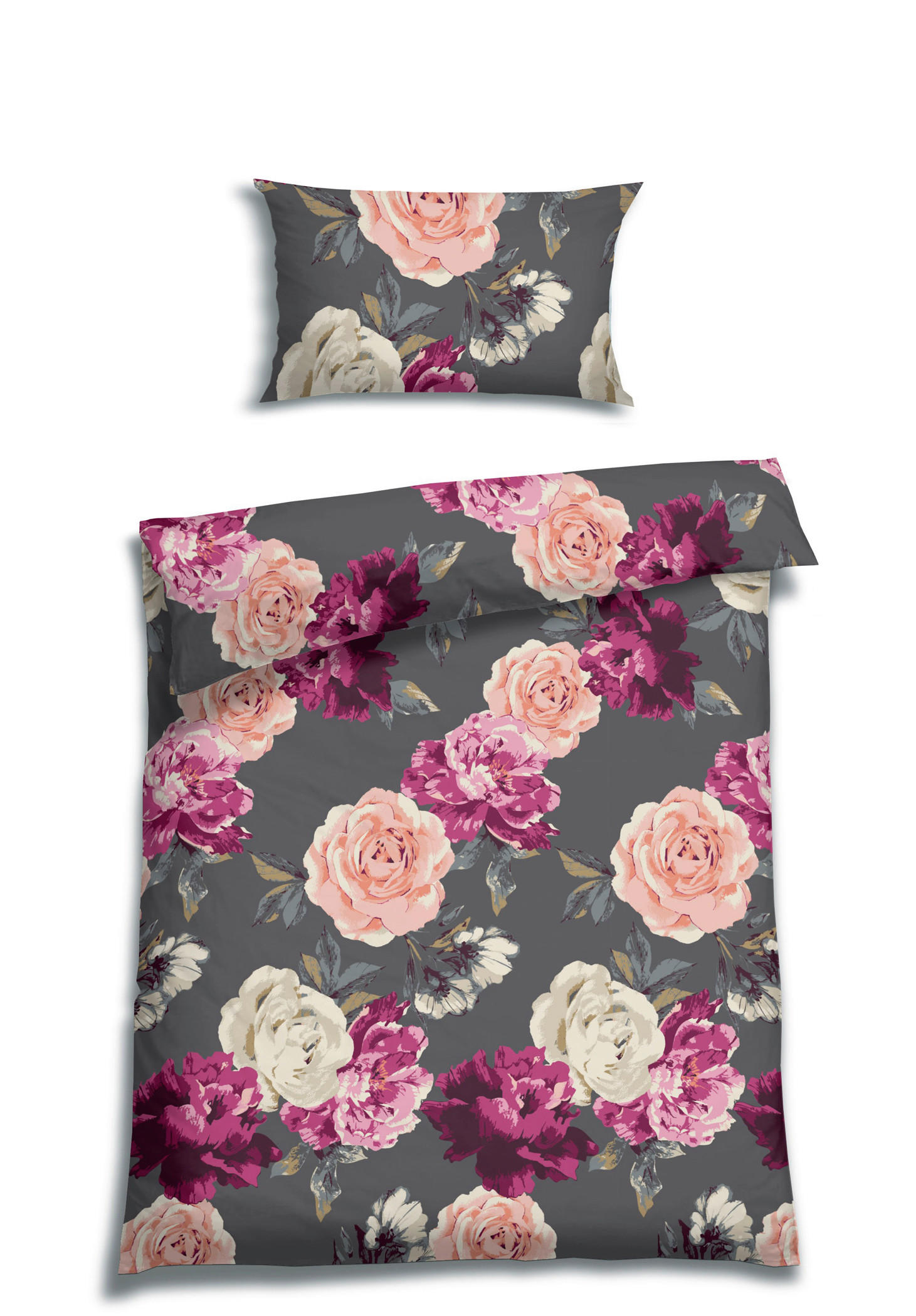 BETTWÄSCHE 2-teilig Renforcé 135/200 cm  - Dunkelgrau, Basics, Textil (135/200cm) - Florella