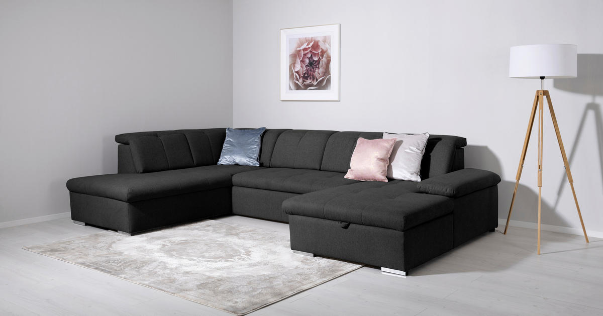 WOHNLANDSCHAFT Schwarz  - Schwarz/Grau, Design, Textil/Metall (215/328/173cm) - MID.YOU