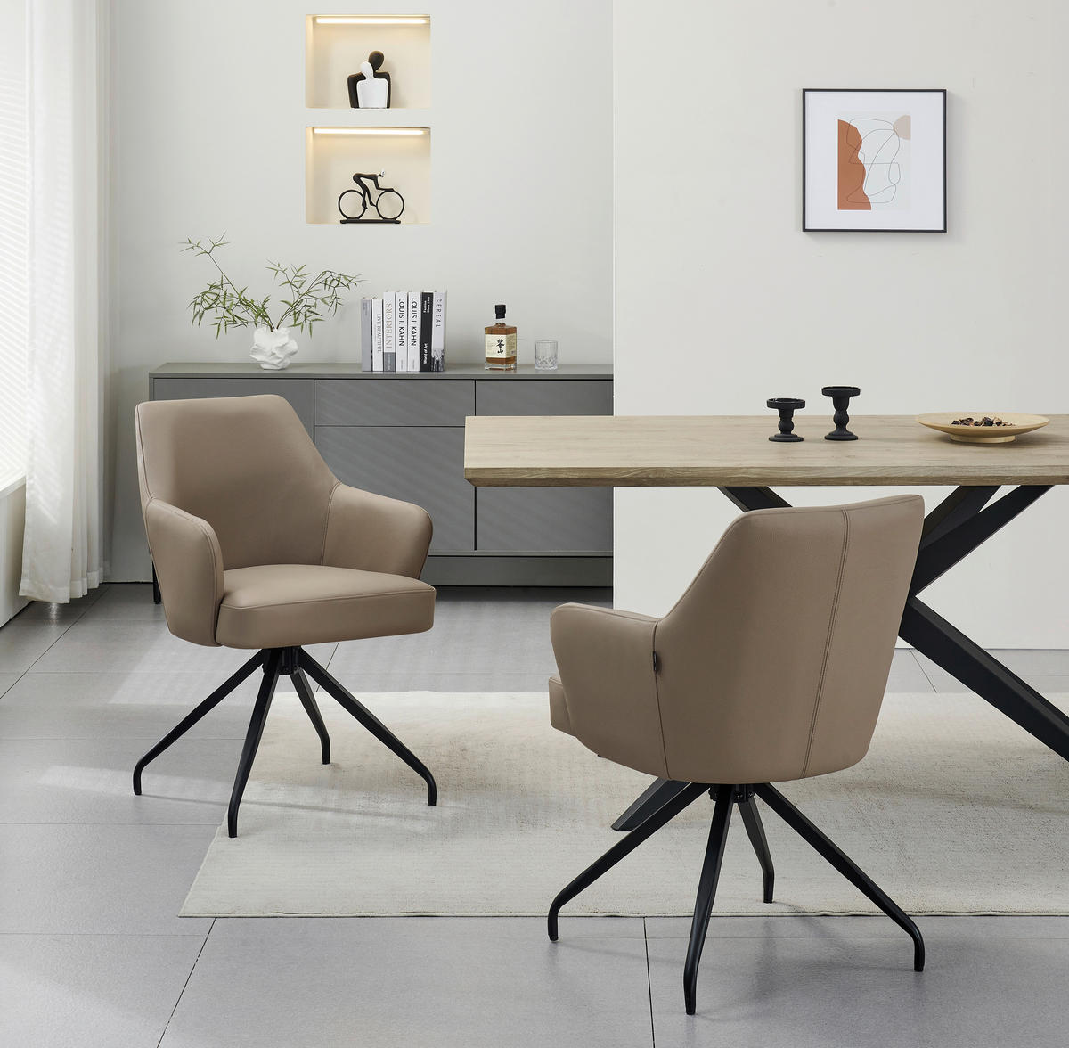 STOLICA S NASLONOM ZA RUKE  crna, taupe  drvo, metal, koža      - crna/taupe, Moderno, koža/drvo (57,5/83,5/63cm) - Livetastic