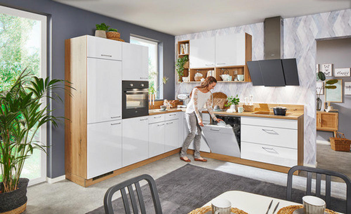 ROHOVÁ KUCHYŇA STAR 275 - biela/farba duba, Design, kompozitné drevo (245/275cm) - Welnova