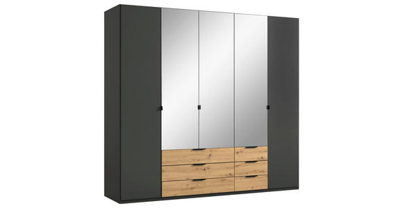 KLEIDERSCHRANK  in Graphitfarben, Eiche Artisan  - Schwarz/Graphitfarben, Design, Glas/Holzwerkstoff (225/208/58cm) - Carryhome