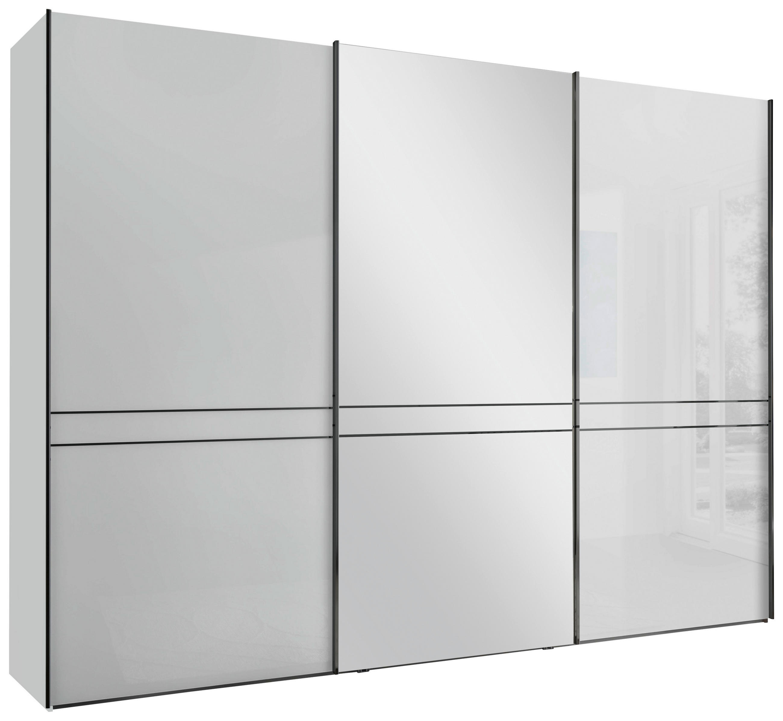 SCHWEBETÜRENSCHRANK 300/217/67 cm 3-türig Weiß  - Schieferfarben/Weiß, KONVENTIONELL, Glas/Holzwerkstoff (300/217/67cm) - Dieter Knoll