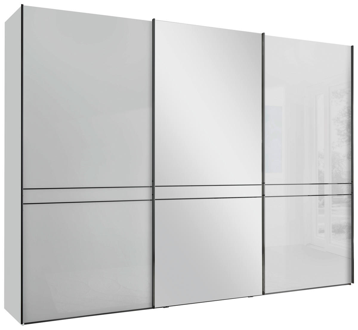 SCHWEBETÜRENSCHRANK 300/217/67 cm 3-türig Weiß  - Schieferfarben/Weiß, KONVENTIONELL, Glas/Holzwerkstoff (300/217/67cm) - Dieter Knoll