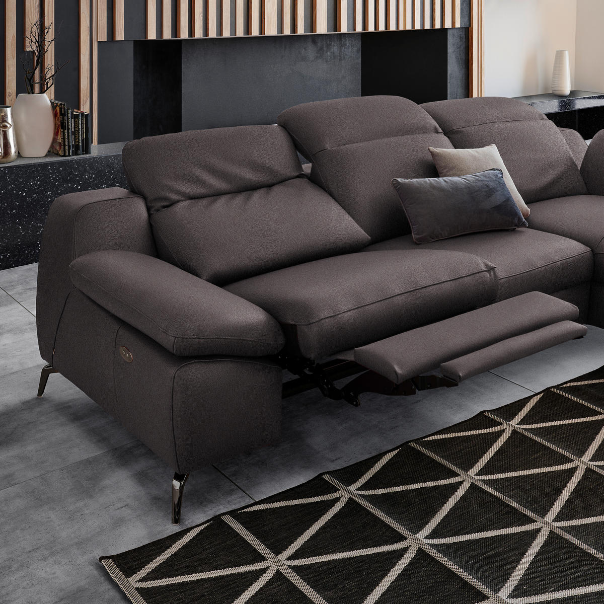ECKSOFA in Echtleder Dunkelbraun  286/183 cm  - Dunkelbraun/Schwarz, Design, Leder/Metall (286/183cm) - Celina Home