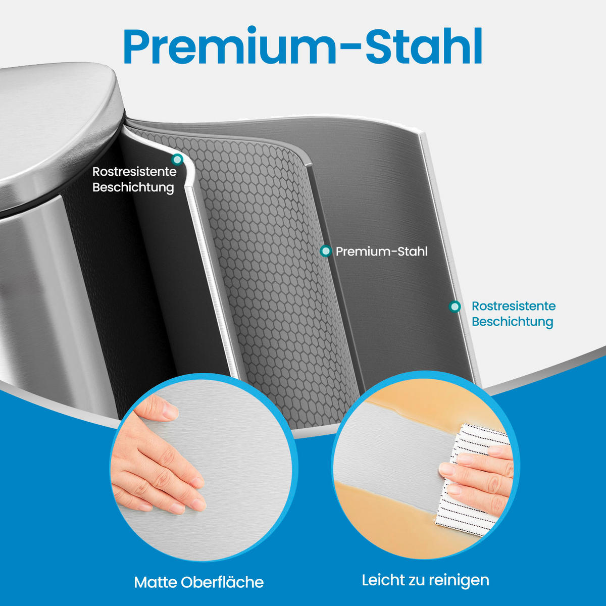 ABFALLSAMMLER 50 l  Metall  - Edelstahlfarben/Schwarz, Basics, Kunststoff/Metall (43,2/63,2/37cm)