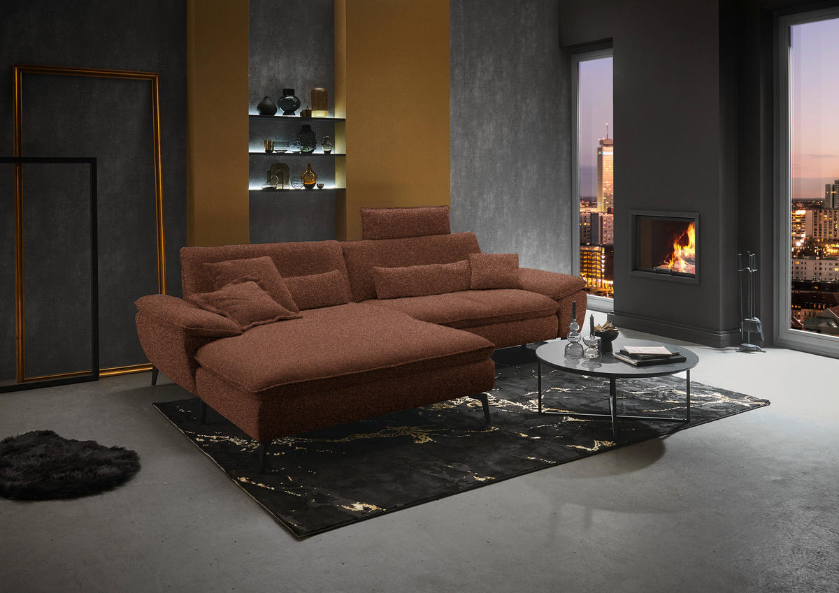 ECKSOFA in Webstoff Rostfarben  - Rostfarben/Schwarz, Design, Textil/Metall (197/295cm) - Valdera