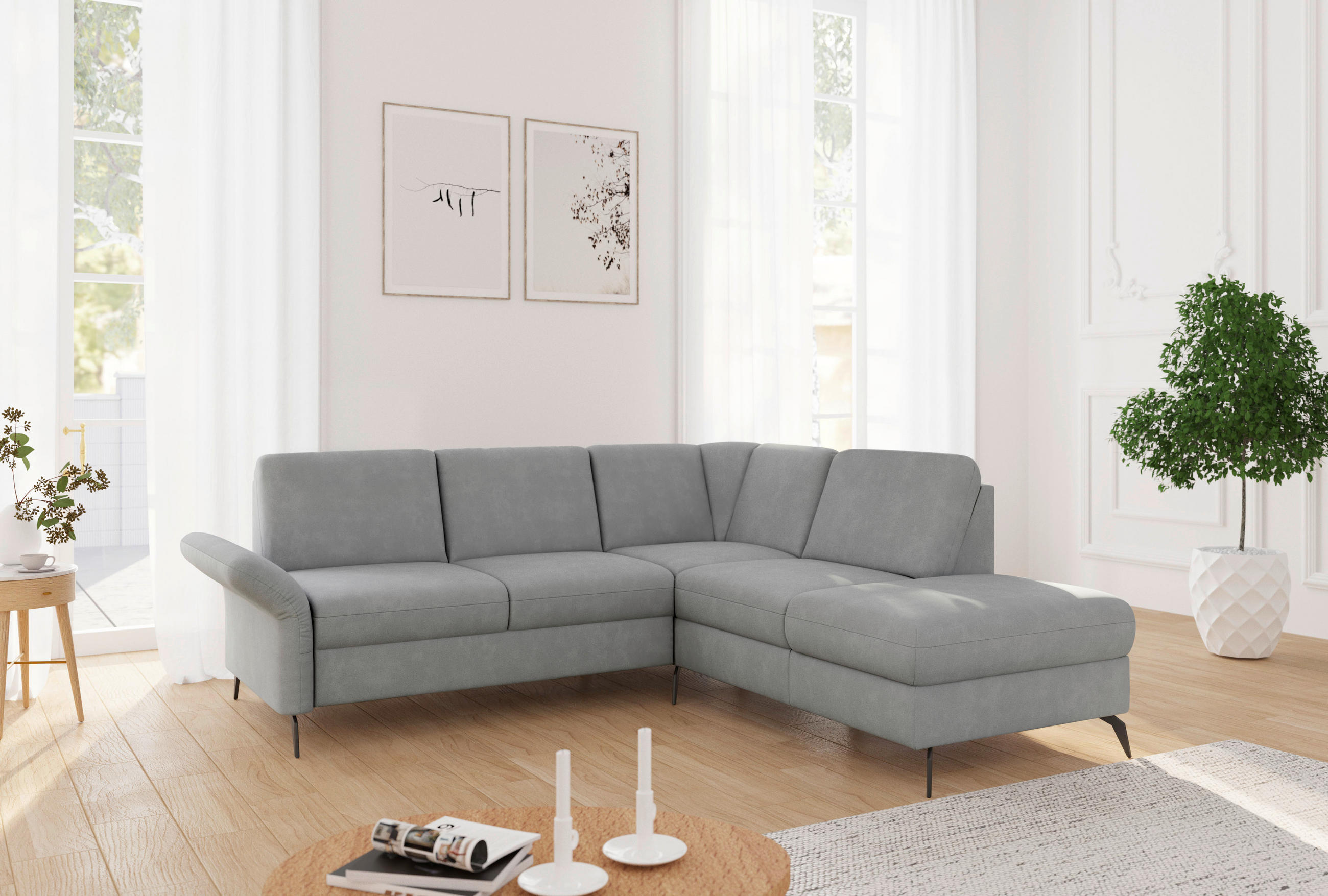 ECKSOFA ROCHELLE E Grau Flachgewebe  - Schwarz/Grau, KONVENTIONELL, Textil/Metall (240/216cm) - Sit & More