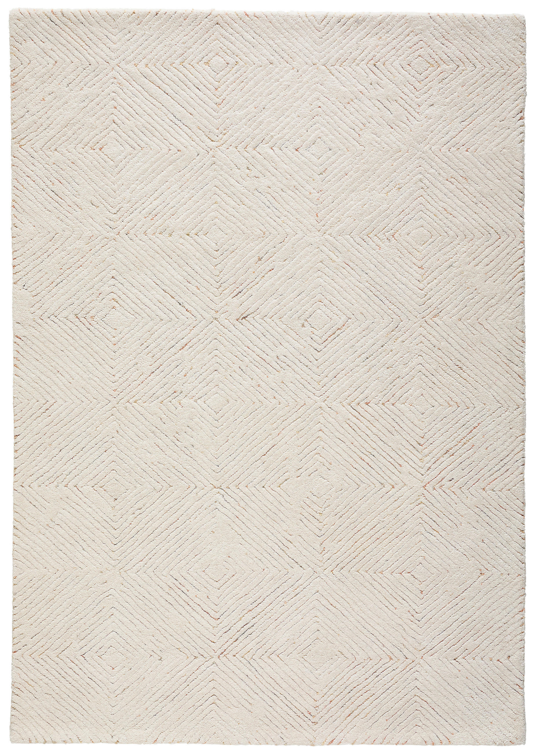 WOLLTEPPICH Wohnzimmer 160/230 cm RHOMBUS Multicolor, Weiß rechteckig  - Multicolor/Weiß, Basics, Textil (160/230cm) - Linea Natura