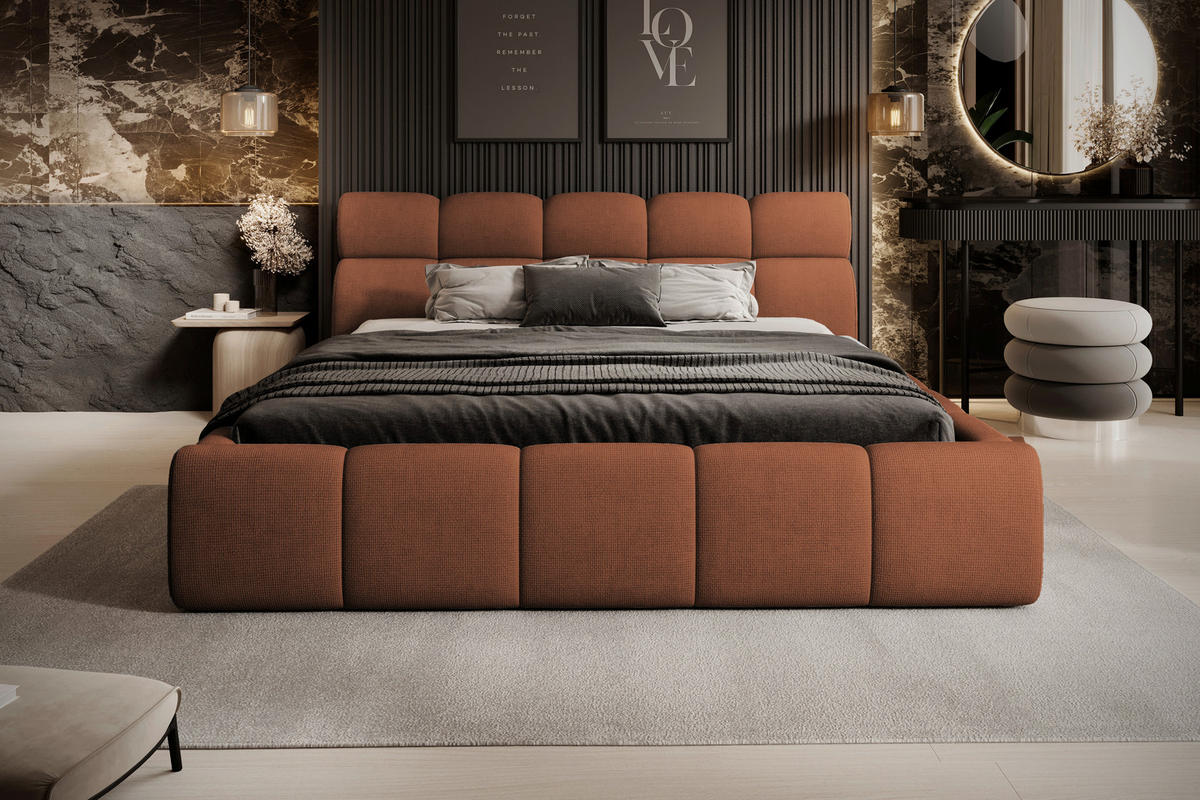 POLSTERBETT inkl. Bettkasten 180/200 cm  Terracotta  - Terracotta/Schwarz, Design, Holz/Kunststoff (180/200cm) - Esposa