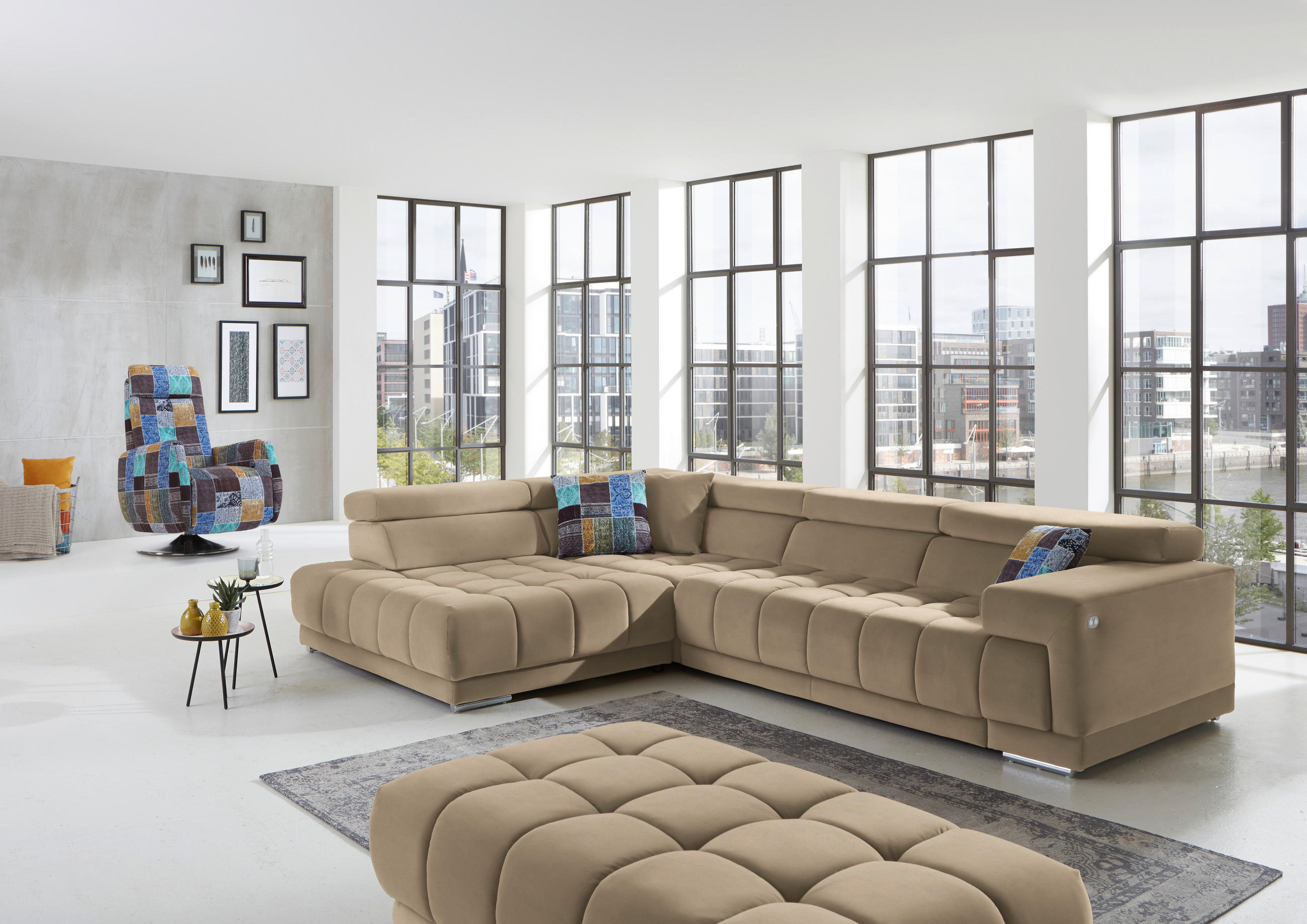 ECKSOFA in Mikrofaser Beigebraun  222/326 cm  - Chromfarben/Beigebraun, Design, Textil/Metall (222/326cm) - Beldomo Speed