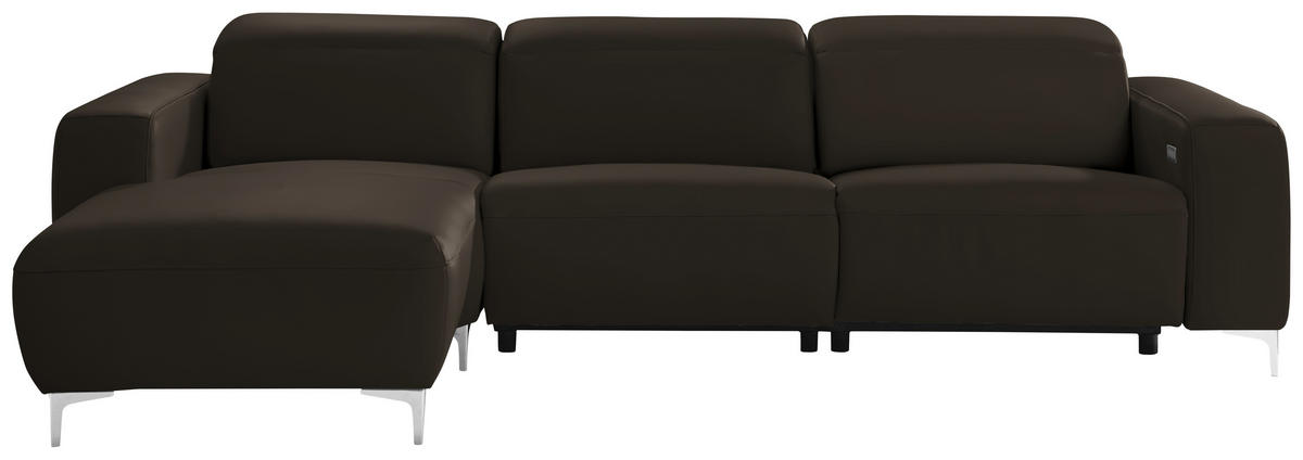 ECKSOFA in Echtleder Schwarz  177/292 cm  - Chromfarben/Schwarz, Design, Leder/Metall (177/292cm) - Pure Home Lifestyle