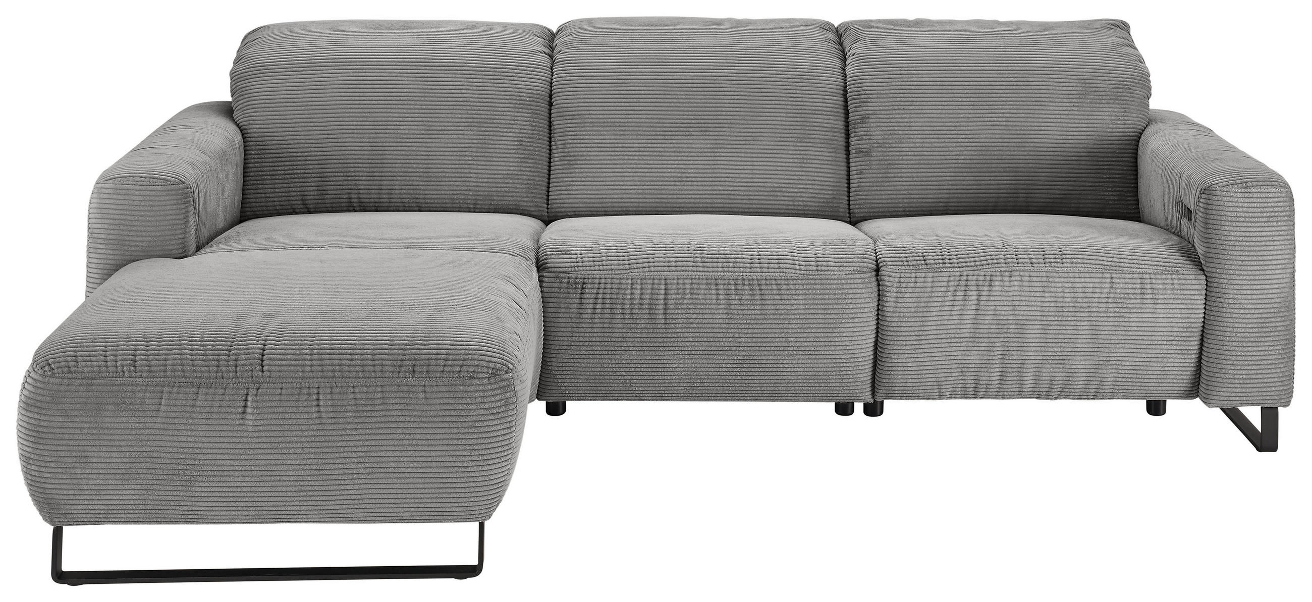 ECKSOFA Dunkelgrau Cord Rücken echt, Relaxfunktion, Kopfteilverstellung  - Dunkelgrau/Schwarz, KONVENTIONELL, Textil/Metall (180/266cm) - Hom`in