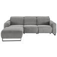 ECKSOFA Dunkelgrau Cord Rücken echt, Relaxfunktion, Kopfteilverstellung  - Dunkelgrau/Schwarz, KONVENTIONELL, Textil/Metall (180/266cm) - Hom`in