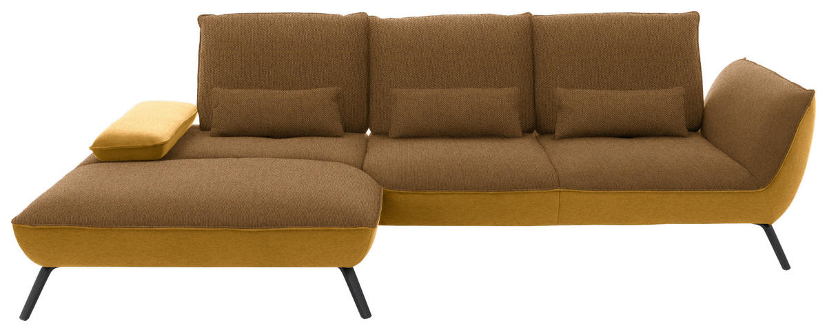 ECKSOFA  in Flachgewebe Goldfarben  191/301 cm  - Goldfarben/Schwarz, Design, Textil/Metall (191/301cm) - Moderano