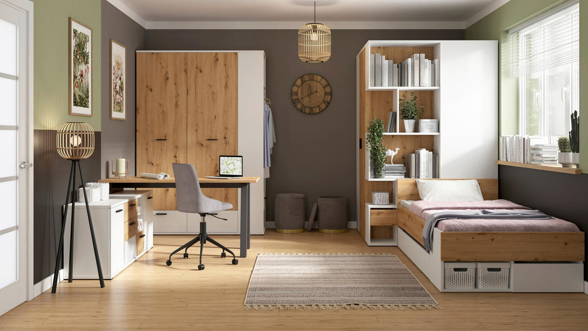 BETT 100/200 cm  in Weiss, Eiche Artisan   - Weiss/Eiche Artisan, Konventionell, Holzwerkstoff (100/200cm) - Xora