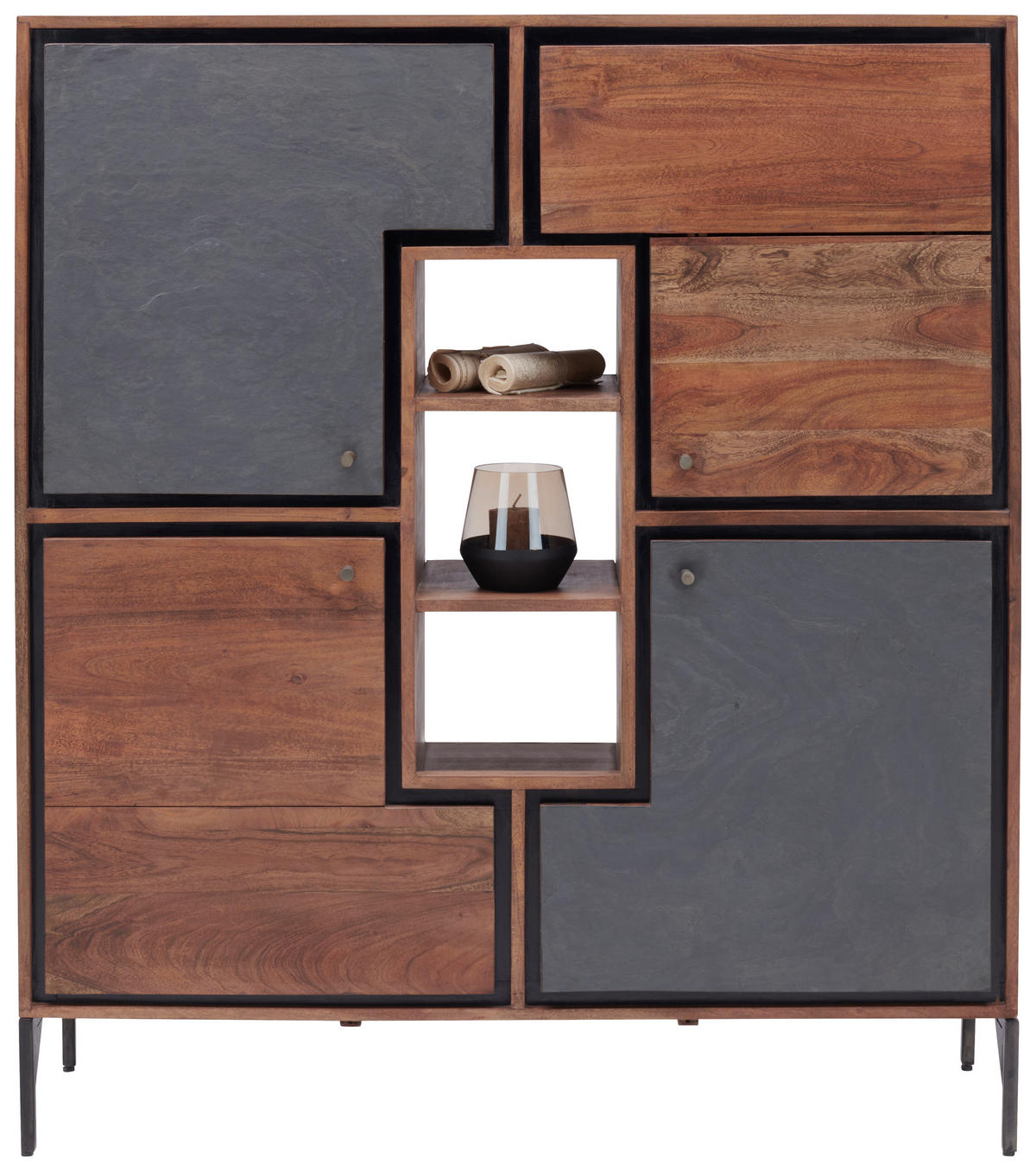 HIGHBOARD SCHIEFER  in 130/147/40 cm  - Braun/Grau, MODERN, Holz/Stein (130/147/40cm) - Livetastic