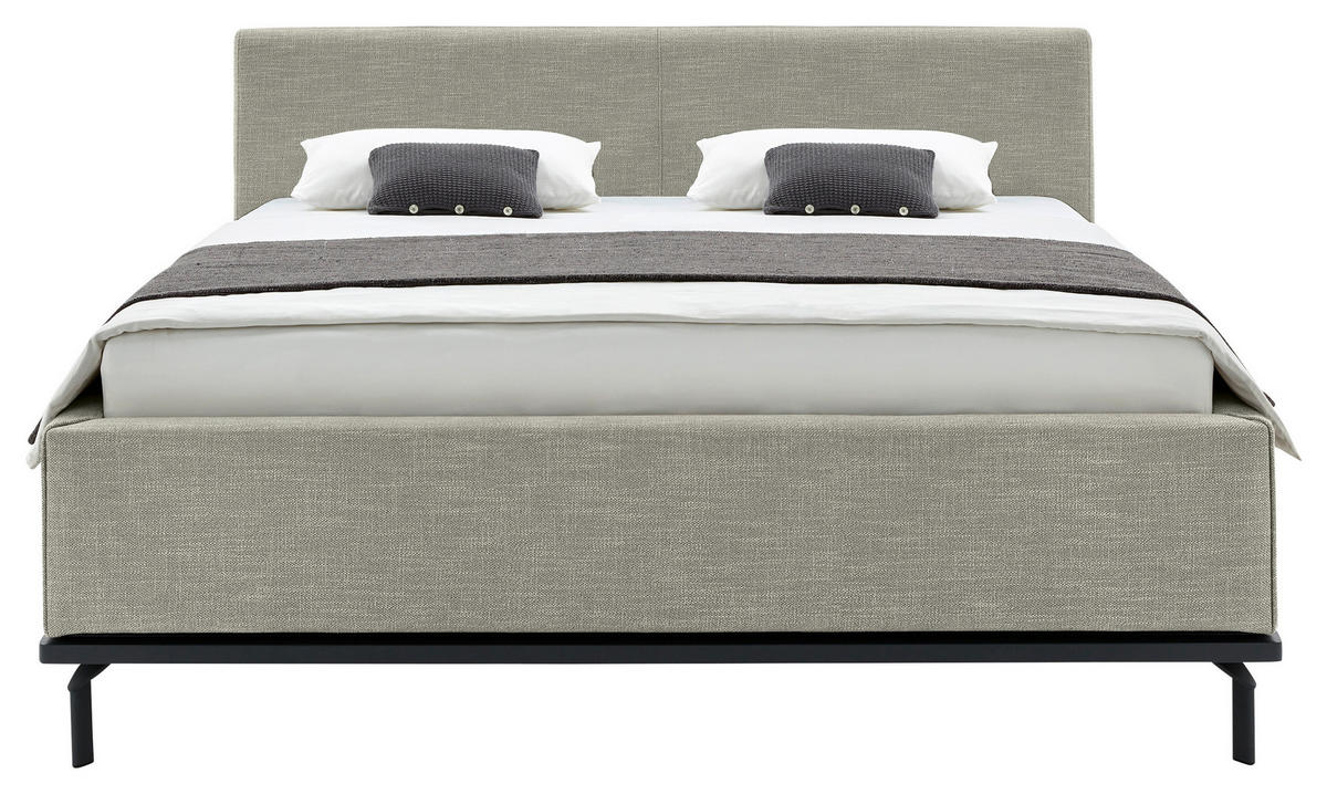 POLSTERBETT 180/200 cm,  in Hellgrau, Matratze, Lattenrost, Bettkasten, H2 + H3 = mittel + fest  - Hellgrau/Graphitfarben, Design, Holz/Textil (180/200cm) - Musterring