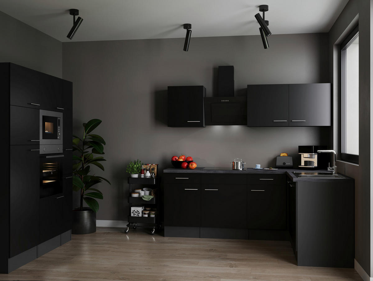 ECKKÜCHE 370/172 cm  in Grau, Schwarz  - Silberfarben/Schwarz, Design, Holzwerkstoff/Metall (370/172cm) - Respekta