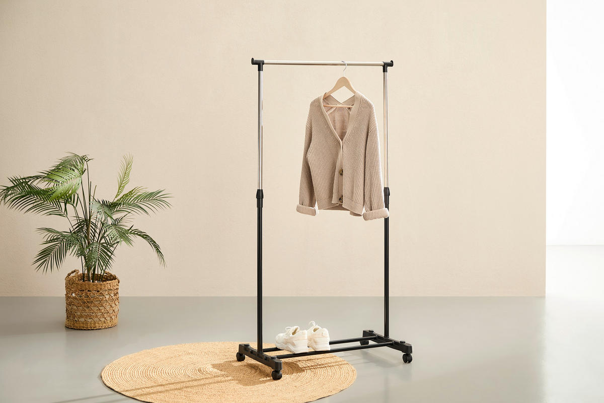 KLEIDERWAGEN in Schwarz, Silberfarben 80/90-160/43 cm   - Silberfarben/Schwarz, Basics, Kunststoff/Metall (80/90-160/43cm) - Boxxx