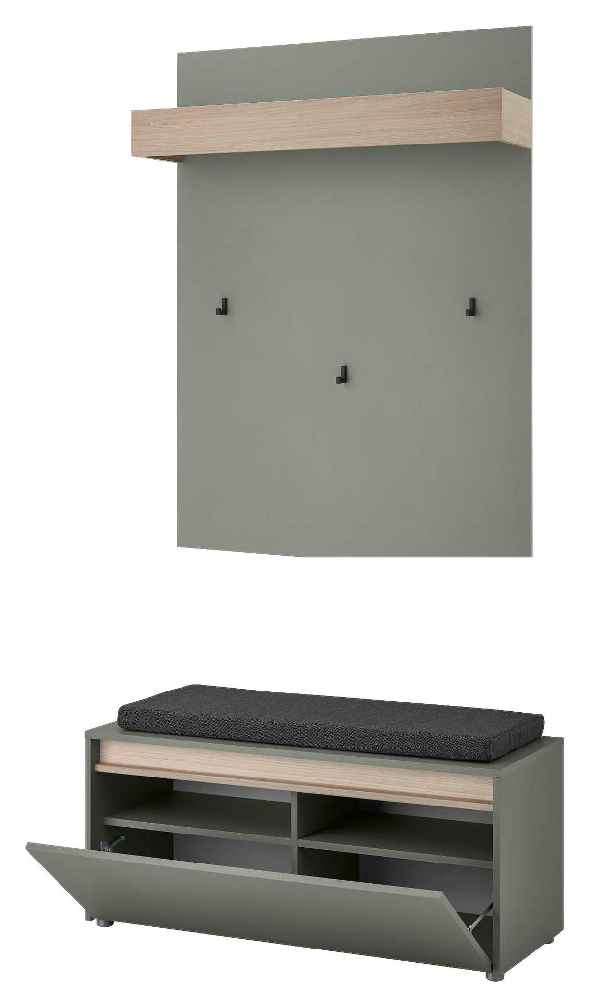 GARDEROBE 3-teilig  in 100/200/40 cm  - Eichefarben/Salbeigrün, Design, Holzwerkstoff/Textil (100/200/40cm) - Modante