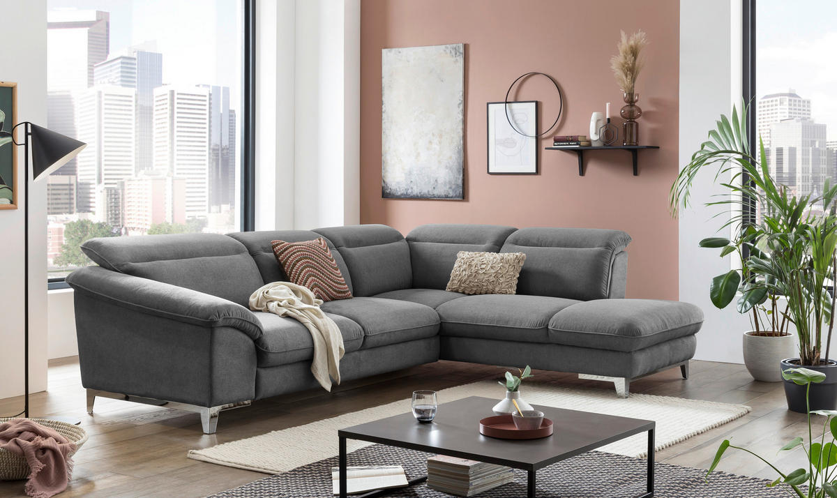 ECKSOFA in Chenille Grau  293/232 cm  - Chromfarben/Grau, Design, Textil/Metall (293/232cm) - Livetastic
