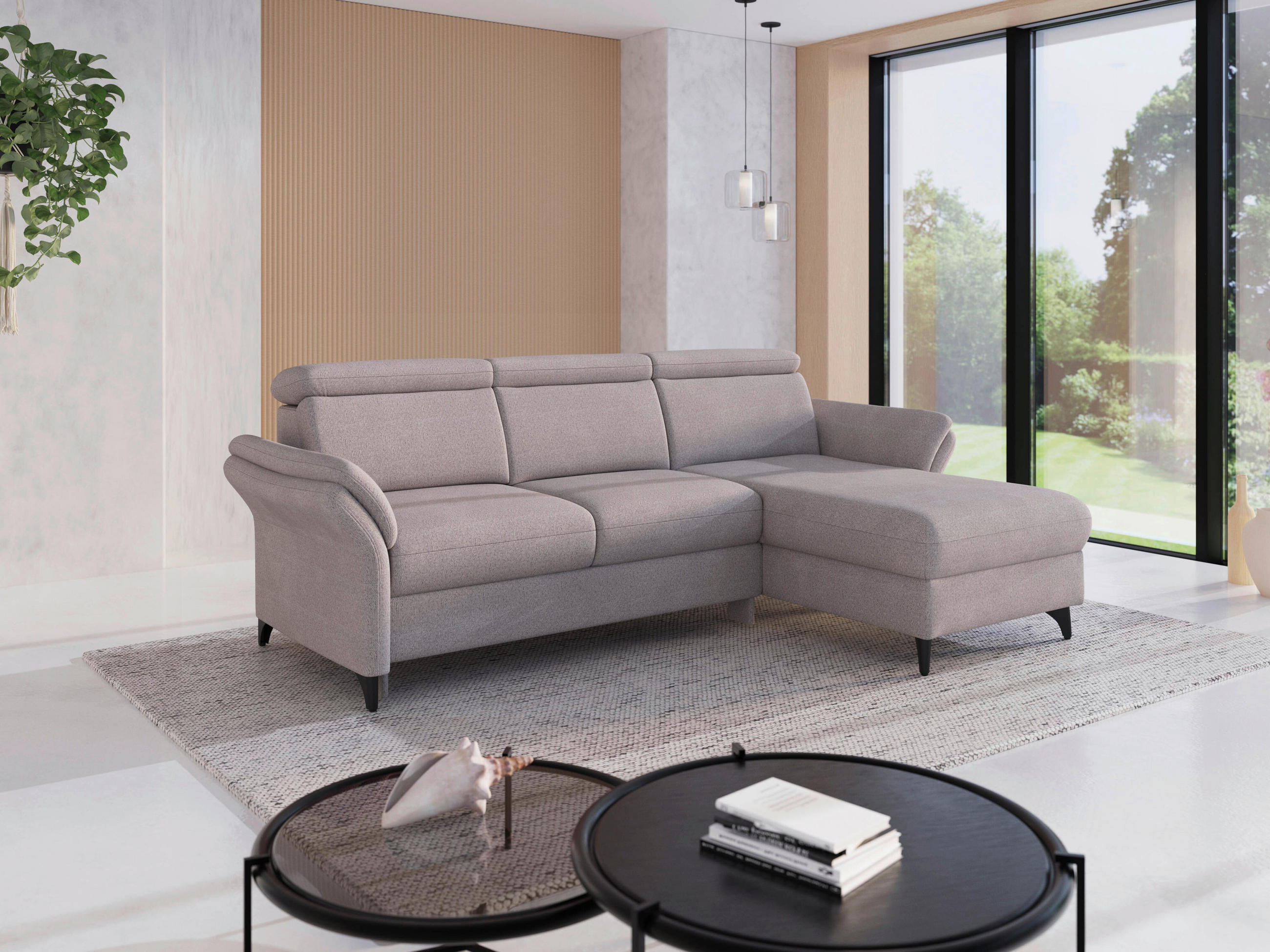 ECKSOFA GLENDALE E Silberfarben Chenille  - Silberfarben/Schwarz, KONVENTIONELL, Textil/Metall (253/166cm) - Sit & More