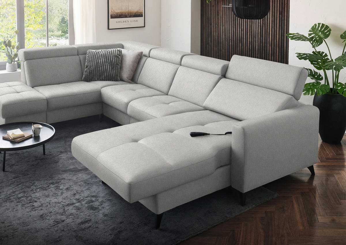 WOHNLANDSCHAFT Flachgewebe Sandfarben  - Sandfarben/Schwarz, Konventionell, Textil/Metall (215/333/174cm) - Beldomo System
