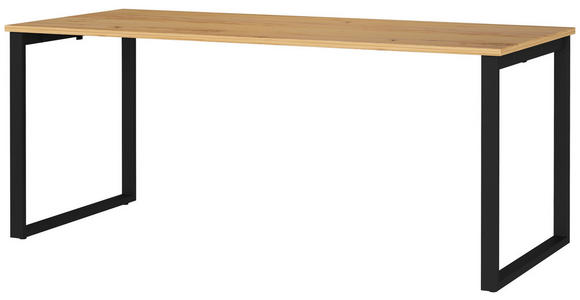 SCHREIBTISCH 180/80/75 cm  in Schwarz, Eichefarben, Hellbraun  - Hellbraun/Eichefarben, MODERN, Holzwerkstoff/Metall (180/80/75cm) - Novel