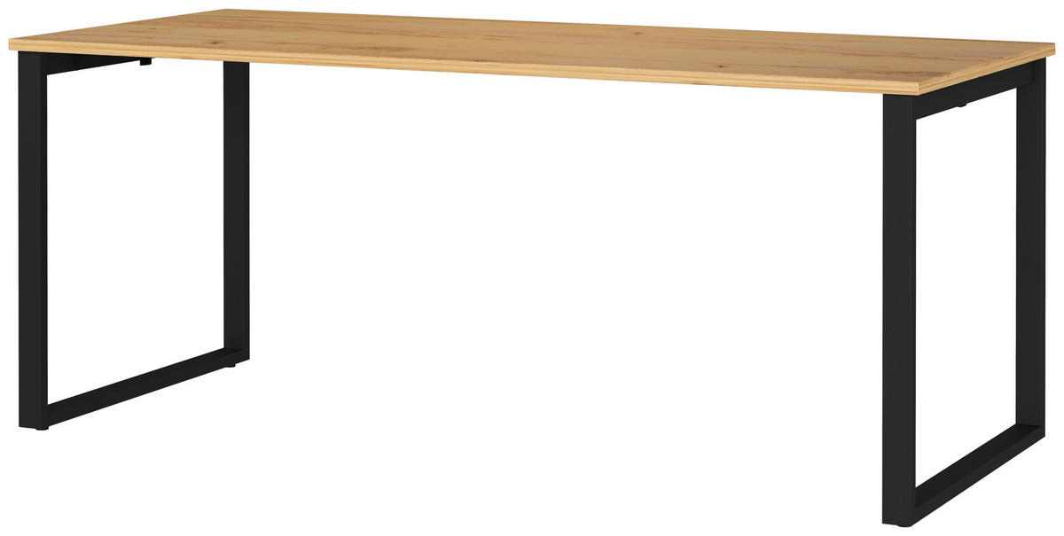 SCHREIBTISCH 180/80/75 cm  in Schwarz, Eichefarben, Hellbraun  - Hellbraun/Eichefarben, MODERN, Holzwerkstoff/Metall (180/80/75cm) - Novel