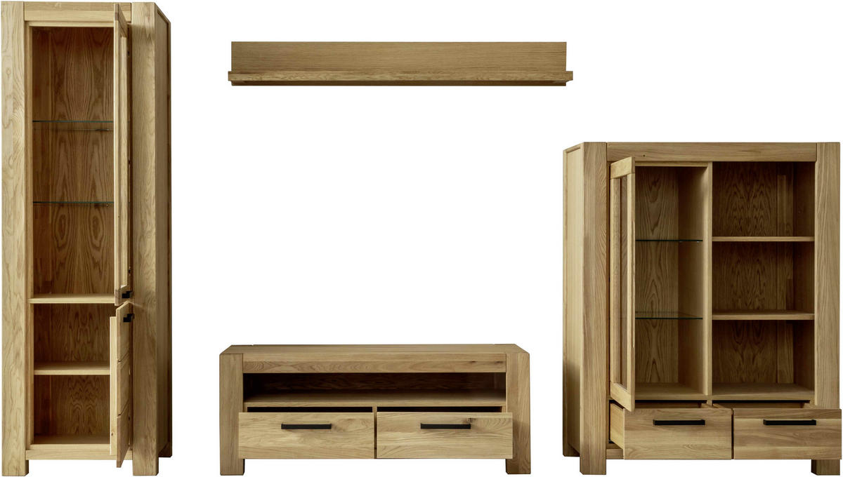 WOHNWAND 4-teilig  in Wildeiche  346/199/50 cm  - Wildeiche/Schwarz, Natur, Glas/Holz (346/199/50cm) - Carryhome