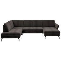 WOHNLANDSCHAFT in Velours Dunkelbraun  - Dunkelbraun/Schwarz, Design, Textil/Metall (220/335/179cm) - Beldomo System