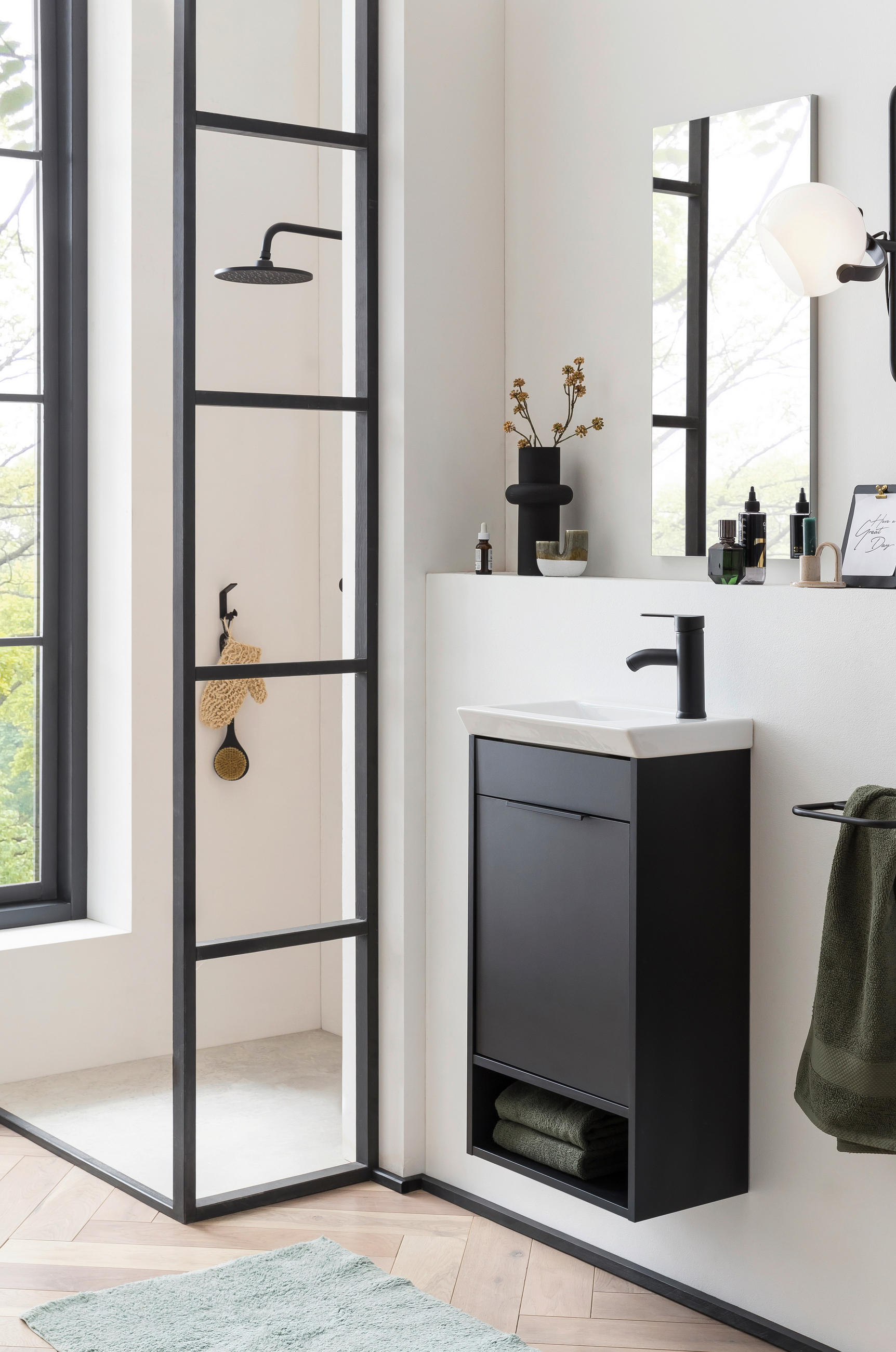 GÄSTEBAD 45,5 cm  - Schwarz/Weiß, Design, Keramik/Holzwerkstoff (45,5cm) - Stylife