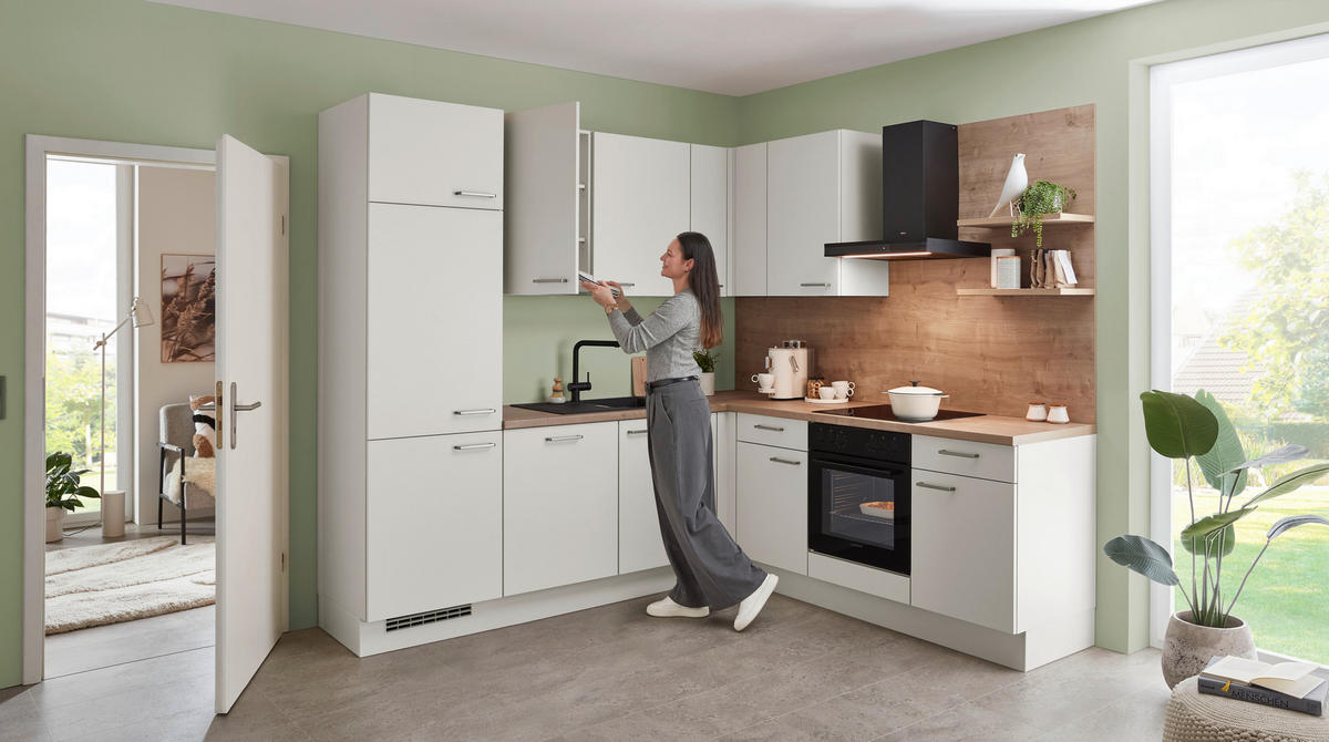 ECKKÜCHE 245/160 cm  in Eichefarben, Magnolie  - Edelstahlfarben/Eichefarben, Design, Holzwerkstoff/Metall (245/160cm) - Celina