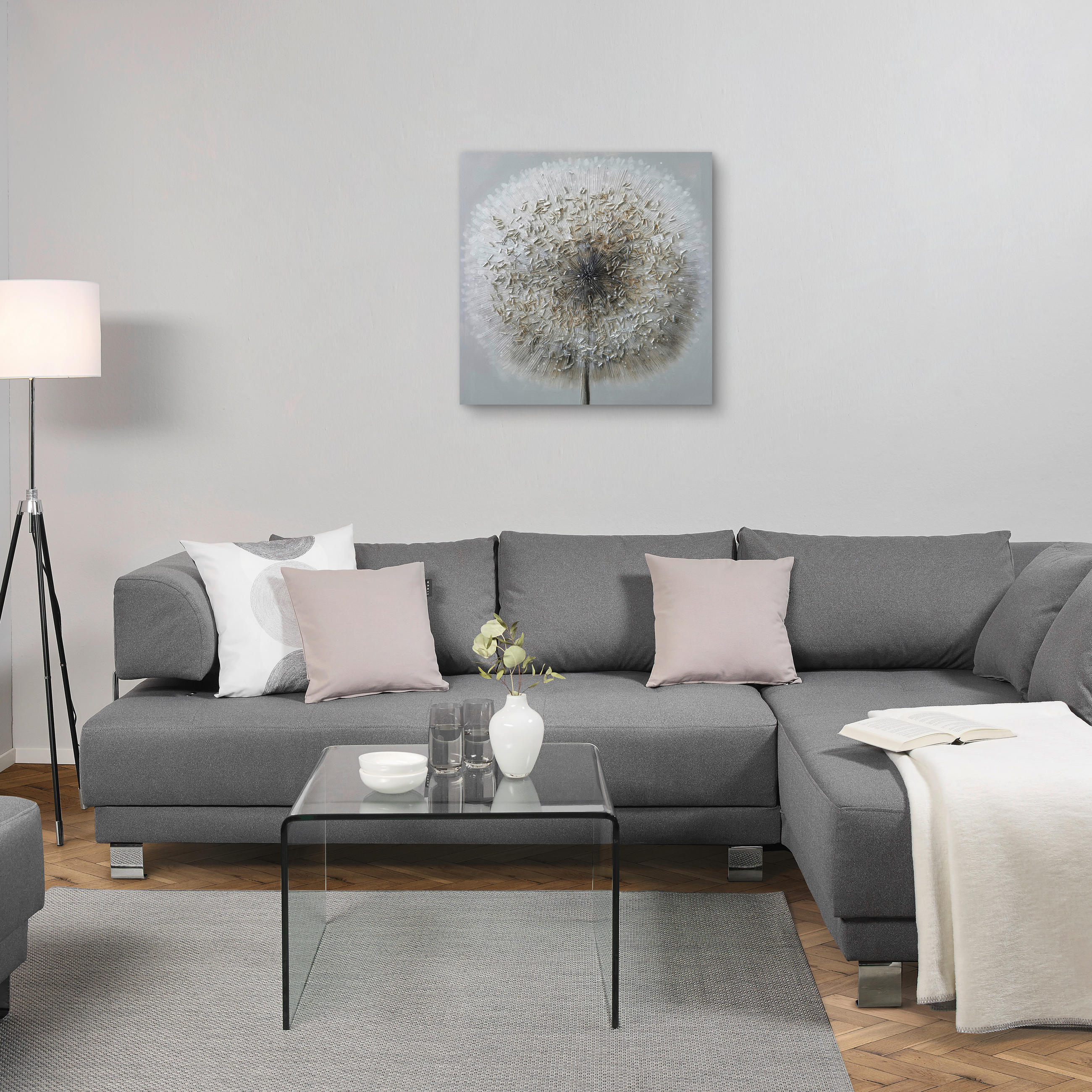 ULJENA SLIKA  85/85 cm       - bijela/siva, Design, drvo/tekstil (85/85cm) - Monee