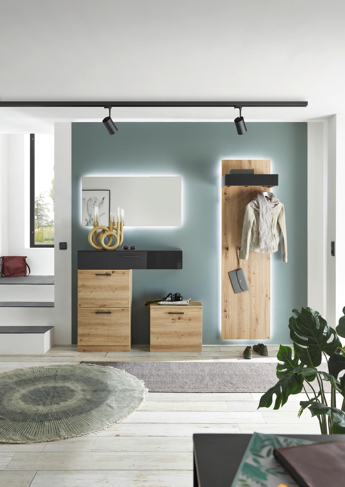 GARDEROBE 4-teilig  in 185/200/31 cm  - Eiche Artisan/Grau, Design, Glas/Holzwerkstoff (185/200/31cm) - Musterring