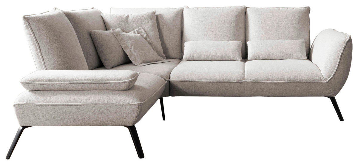 ECKSOFA Beige Flachgewebe, Struktur Armlehnenkissen  - Beige/Schwarz, Design, Textil/Metall (233/259cm) - Moderano