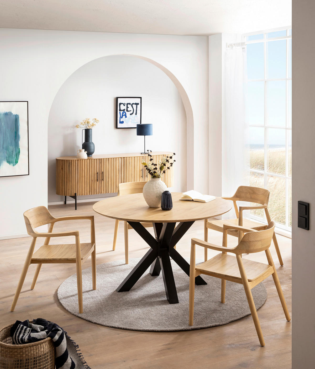 SIDEBOARD  190/76/45 cm  - Schwarz/Naturfarben, Design, Holz/Metall (190/76/45cm) - MID.YOU