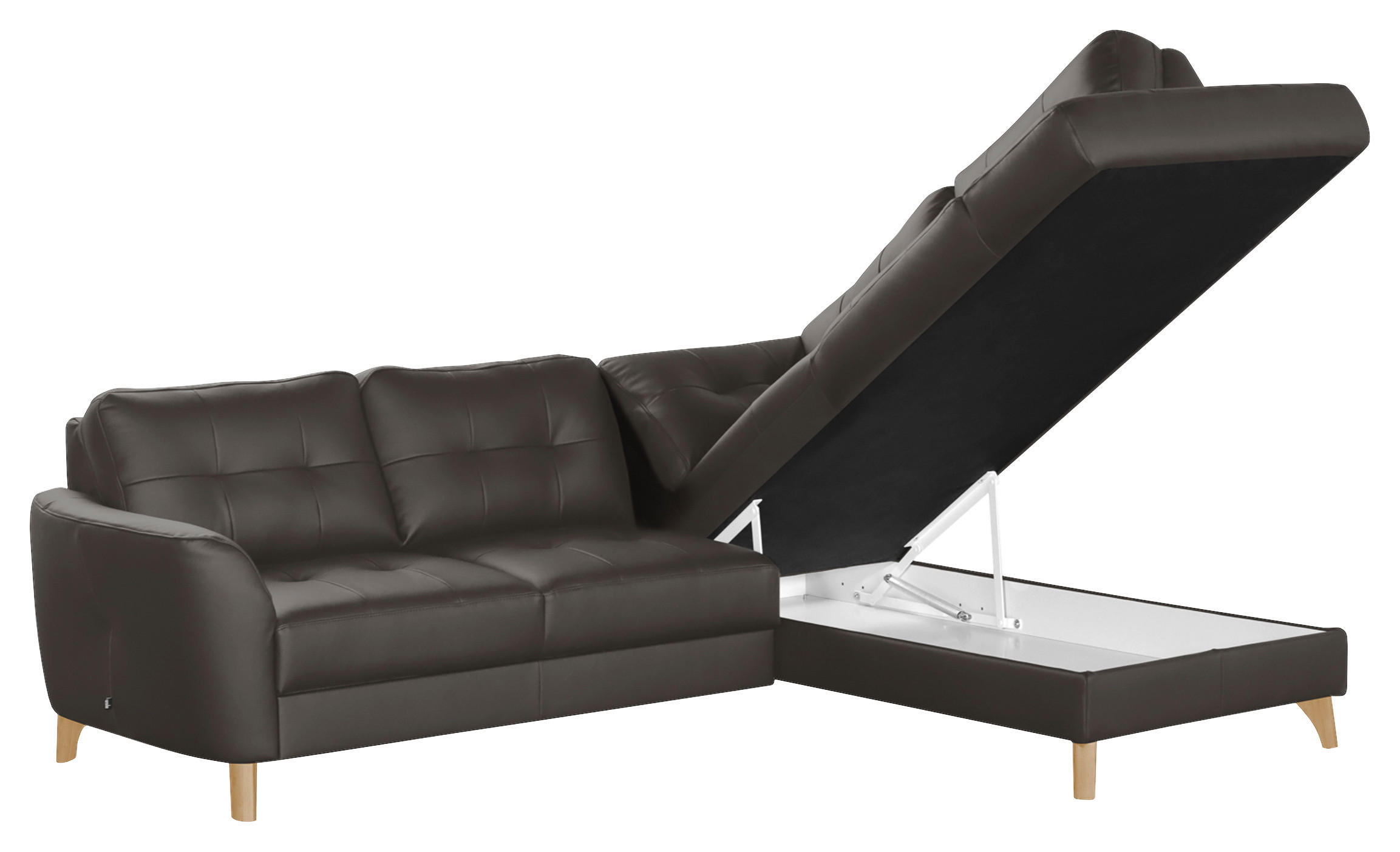 ECKSOFA Dunkelbraun Echtleder Lederlook  - Dunkelbraun/Buchefarben, Design, Leder/Holz (236/190cm) - Livetastic