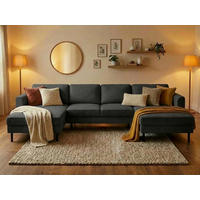 WOHNLANDSCHAFT Anthrazit Struktur  - Anthrazit/Schwarz, MODERN, Textil/Metall (161/306/161cm) - Trendmanufaktur