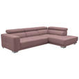 ECKSOFA in Mikrofaser Rosa  - Chromfarben/Rosa, Design, Textil/Metall (301/207cm) - Xora