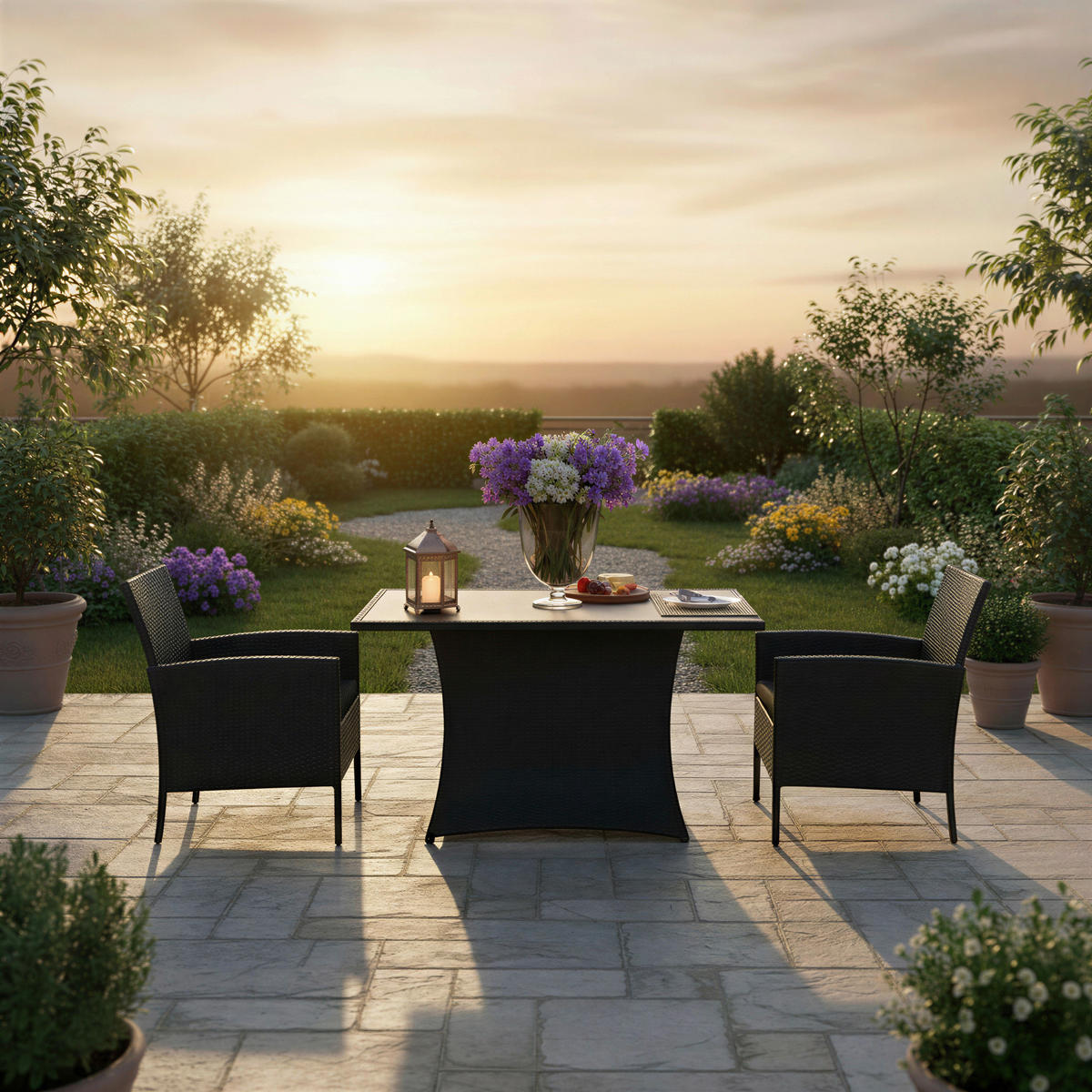 GARTENTISCHGRUPPE  - Schwarz/Braun, Design, Glas/Kunststoff - MID.YOU