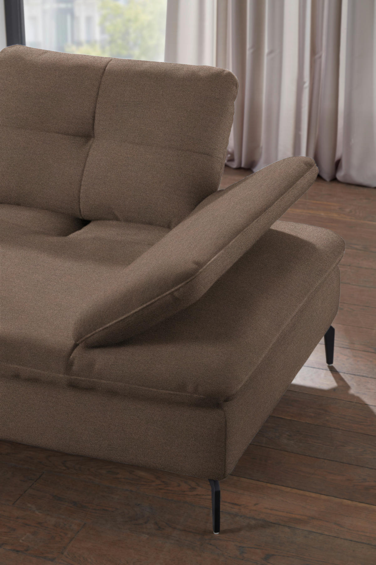 ECKSOFA in Flachgewebe Graubraun  - Graubraun/Schwarz, Design, Textil/Metall (157/344cm) - Chilliano