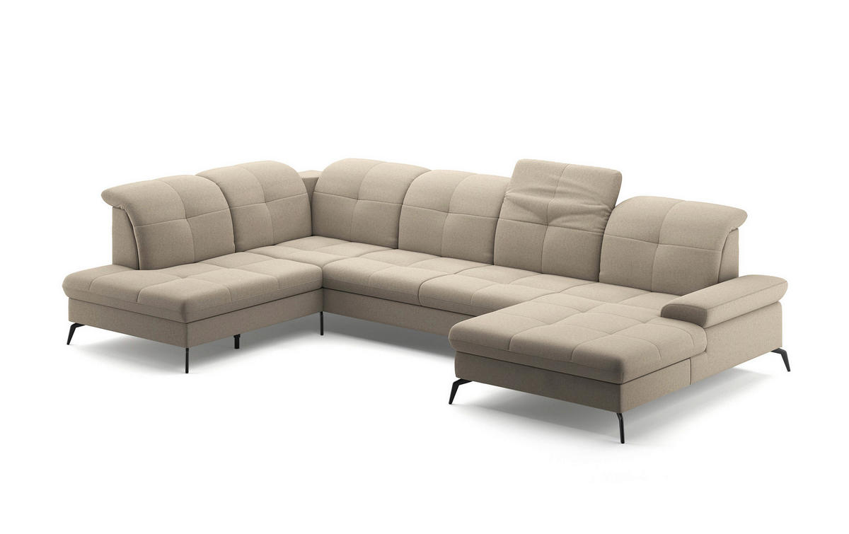 WOHNLANDSCHAFT in Flachgewebe Taupe  - Taupe/Schwarz, Konventionell, Textil/Metall (231/357/185cm) - Sit & More